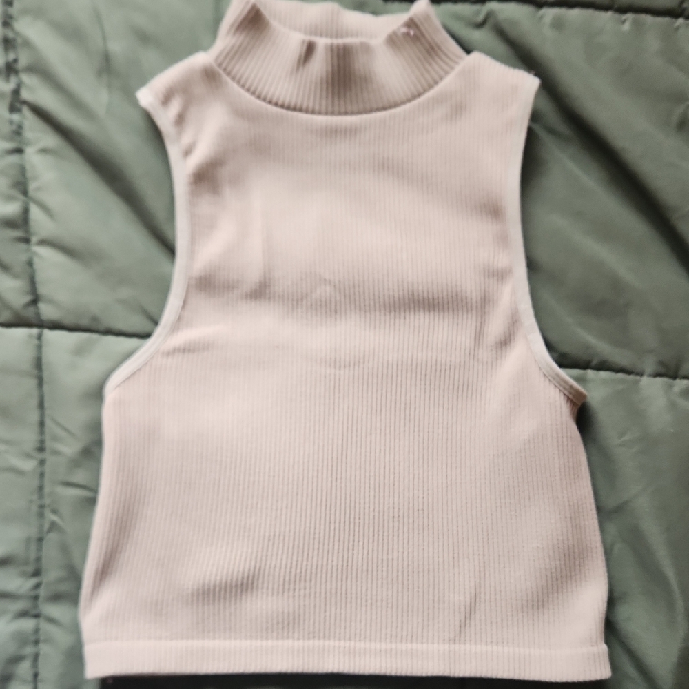 Zara Ribbed Mock Neck Tank Top Olive Green